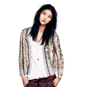 Antik Batik Metallic Calloway Cardigan Jacket Gold Size 42 Large EU